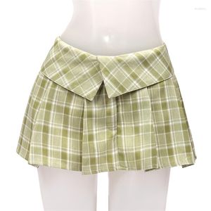 Skirts DAZCOS Womens Plaid Skirt Short Lady Mini Pleated With Fold Low Waist Japan Schoolgirl Uniform Sexy Clubwear Cosplay
