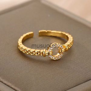 Band Ringe Zirkon Edelstahl Ring O Form Geometrisch Offen Einstellbar Für Frauen Gold Farbe Ring Mode Beliebte Schmuck Zubehör J230817