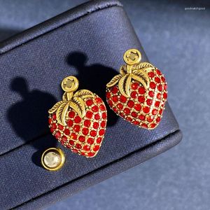 Dangle Earrings Cute Strawberry Fruits Small Stud For Women Girls Teen Cubic Zirconia Funny Red Enamel Lifelike Lucky Jewelry Gifts