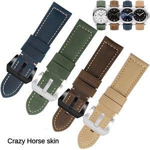 Titta på band Vintage Frosted Leather Watch Strap 19/20/21/22/23/24/26mm platt rakt gränssnitt Crazy Horse Leather Watchband 230817