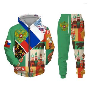 メンズトラックスーツロシアの旗3Dプリントメンズ女性ジッパースウェットシャツセットカジュアルパーカーパンツ2PCS特大のトラックスーツトレンド服