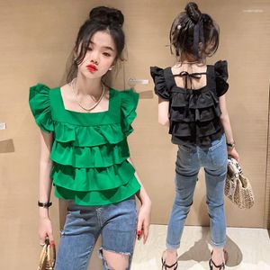 Clothing Sets Princess Children's Clothes Baby Girls Outfits Flying Sleeve Cake Layered Top Ripped Jeans Skinny Pants Sweet Girl Summer