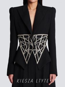Ternos femininos High Street Slim Fit Quality Crystal aparado blazer para mulheres outono/inverno 2023 coleção festas perfeitas