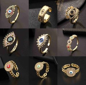 Bandringe Lucky Turkish Blue Evil Eye Ringe für Frauen Offener verstellbarer Edelstahlring 2022 Trend Hochzeitsband Paar Schmuck Geschenk J0817