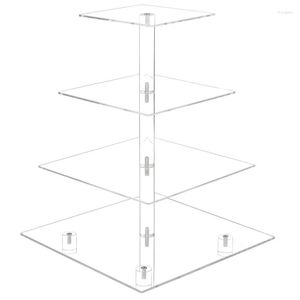 Ferramentas de panificação de 4 camadas de cupcakes acrílico Sobremesa de exibição de torres com luz LED para casamentos (luz quente)