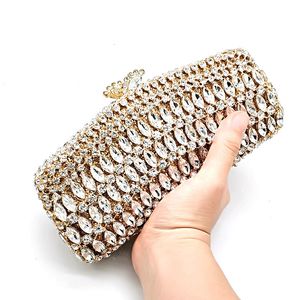 Kvällspåsar Kvinnor Evening Party Handbag Diamonds Luxury Crystal Clutches Eleganta Ladies Purses Bridal Wedding Long Shape Bag 230817