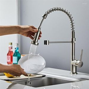 Kitchen Faucets Brushed Nickel Faucet Deck Mounted Mixer Tap 360 Degree Rotation Stream Sprayer Nozzle Sink Cold Taps