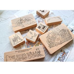 Adhesive Stickers Kawaii Wooden Stamp Fairytale Little Witch Vintage Stamps for Scrapbooking 230816