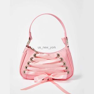 Hobo 2022 Ins heißes süßes rosa Band Kreuz gebunden Gothic Style Lolita Handtaschen Geldbörsen Frauen Mini -Taschen Schulter -Unterarmtaschen HKD230817