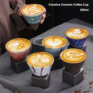 Kupalar 1 PCS Yaratıcı Retro Seramik Kahve Kupa Kaba Çanak Çömlek Çayı Kupası Japon Latte Çekme Çiçek Porselen 230817