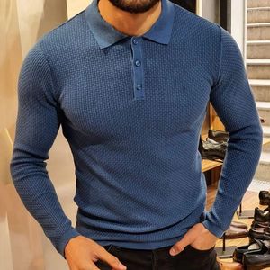 Męskie swetry wiosenne i jesienne koszulka długie rękawy stały kolor swobodny koszulka polo Mężczyźni