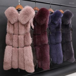 Women's Fur 2023 Autumn Winter Hooded Coat Vest Long Tank Top Slim Clothing Lady