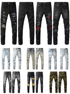 Jeans di lusso da uomo per uomo Pantaloni skinny firmati Rip Slim Fit con osso Nero Biker Denim Stretch Moto Trendy Foro per il ginocchio Lungo dritto Hip Hop Blu