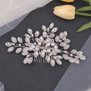 Hair Clips Crystal Comb Wedding Tiaras Bead Hairpin For Women Silver Color Side Pins Charm Girl Party Headwear Bride Jewelry Gift