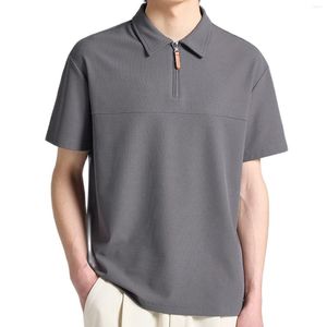 Polos maschile 2023 marca uomini polo polo manica corta estate a colori solidi casual zip up top sottili top asiatici