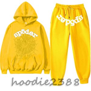 yellow Hip hop athleisure suit Young Thug 555 Men Women Hoodie High Quality Foam Print Spider Web Graphic Pink Sweatshirts Pullovers