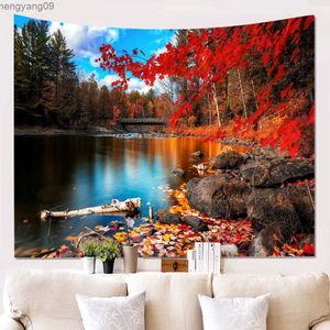 Tapisserier Hemdekoration Autumn Tree Print Tapestry Forest Wall Hanging Tapestry Natural Landscape Tapestry Bakgrund Vägg 230x180cm R230817