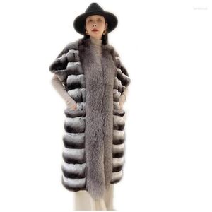 Scarves Elegant Real Chinchilla Fur Scarf Women Long Cape Winter Female Warm Fluffy Shawl Party Evening Wraps