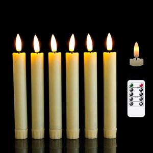 Ljus 3D Wick Flameless Candlesticks Flimrande LED -avsmalnande Candle W Fjärrtimerfunktion 7,5 tum elfenbalbatteriets fönster 230816
