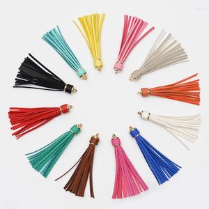 Keychains 6st/Lot Pu Leather Tassels Fringe Pendant Decor for Keychain Earring Fynd DIY Craft Supplies Smyckesfall