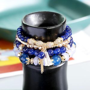 Strand Boho Women's Blue pärlstav armband Set Summer Jewelry Pulseras Feminina Fashion Chain Tassel Crystal Beads Accessories