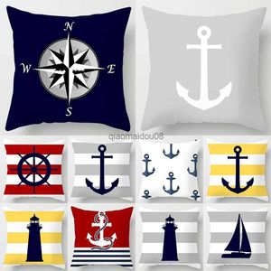 Kuddefodral Navy Sailor Print Mönster Kudde omslag för hemmet vardagsrum soffa kontorsdekoration kast täcker hkd230817