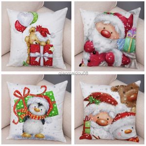 Kuddefodral god jul Santa Cushion Cover Decoration Söt tecknad snögubbe Case Kids Sofa Case 45x45cm HKD230817