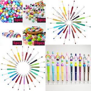 Gelpennor 5st Diy Plastic Ball Point Pen PEADS PEN MÅR DIY GEL PENNS FRIDNG PENNS SCHOOL OFFICE DIY PEAD PEN Plastisk Beadable Pen 230816