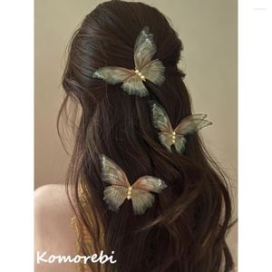 Hair Clips Vintage Romantic Fairy Double Layer Yarn Pearl Butterfly Hairpin Sweet Clip Ry 2023 Head Accessories For Women