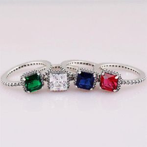 Cluster Rings Timeless Elegance Ring For Women Authentic S925 Sterling Silver Lady Jewelry Girl Gift Synthetic Green True Blue Crystal CZ