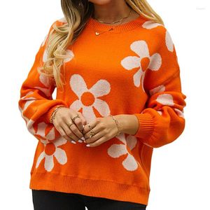 Kvinnors tröjor Kvinnliga fjäril Autumn Winter Clothes Flower Vintage långärmad besättning Nacke Drop Shoulder Loose Knit Pullover Streetwear