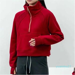 Yoga Outfit Outfits Lu-99 Women Fitness Hoodies Runing Jacket Ladies Sport Half Zipper Sweatshirt Thick Loose Short Style Coat With Fl