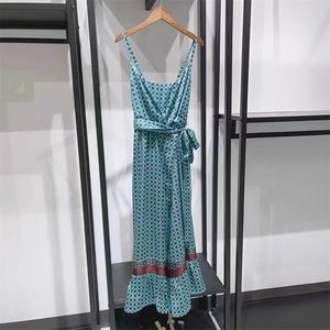 2023 Early Autumn New Sandro - Women's French Sexy Waist Tie Up Print Hanging Strap Ruffled Dress