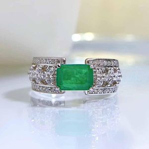 Cluster Rings Spring Qiaoer 925 Стерлинговое серебро 1CT Emerald High Carbon Diamonds Gemstone Свадебное обручальное кольцо ювелирные украшения