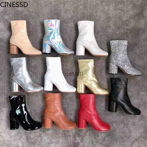 Отсуть обувь настоящая корова кожаная кожа с разделением ноги ниндзя Tabi Boots Women Mm6 Дизайн бренда подлинные кожа