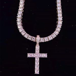 Anhänger Halsketten Männer Frauen kreuzen Halskette mit 4 mm Zirkon gefroren Bling HipHop Schmuck