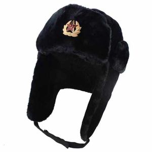 Trapper Hats Ryssland Badge Sovjet armé militär ushanka bombplan hattar pilot trapper vinter hatt faux kanin pälsa öronflapp män kvinnor snö beanie 230817