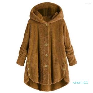 Kvinnors hoodies vinter mode -knapp hooed plysch topp oregelbundna fasta färgrockar och jackor