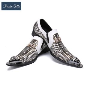Dress Shoes Christia Bella Italian Handmade Pointed Toe Mens Dress Wedding Shoes Work Office Casual Party Shoe Metal Tip Oxford Shoes Men 230816