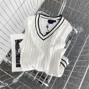 Women Knitted Top Sleeveless Vest V-neck Stripe Contrast Knits Size SML With Dust Bag