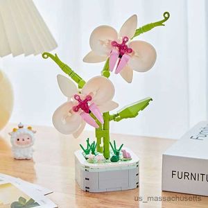 Blöcke Bouquet Orchid Block Blumenstopf Bausteine ​​Romantische Sonnenblume Rose Modell B Kit Assembly Building Spielzeug Mädchen Geschenk R230817