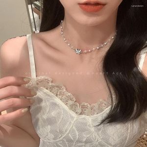 Hänge halsband 2023 koreansk mode pärla kristall fjäril kvinnor halsband söt romantisk kvinnors smycken gåva