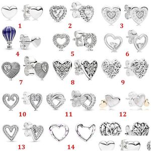 Шпилька Pandora повышенная сердечная серьга завязанный вентилятор с захватом серьги в стиле сердца 925 стерлинговый серебро серебряные украшения Drop Drow Dhygq