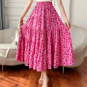 スカートエレガントな花柄の大きなスカートヘムライン春春夏シンプルなハイウエストスリミングファッション服