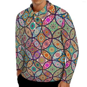 Men's Polos Floral Mandala Casual Polo Shirts Vintage Print T-Shirts Long Sleeve Custom Shirt Spring Fashion Oversized Clothes Gift