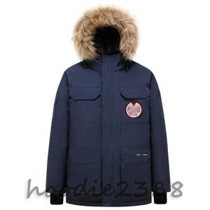 Parka con cintura antivento con cinturino antivento invernale blu navy versione alta 08 Expedition Goose, piumino di design canadese