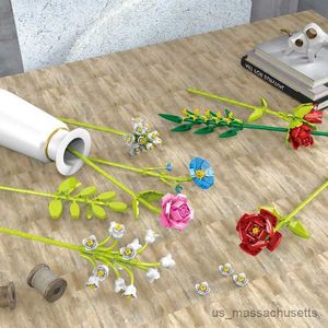 Blöcke Blumendekorative Ornament kompatibel mit Bouquet -Bausteinen, die kleine Partikel Blüten Rosen R230817 zusammenstellen