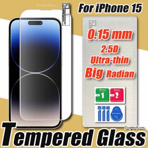 Protettore a schermo di vetro temperato di fascia alta da 0,15 mm a 2,5 ° di fascia alta per iPhone 15 14 13 12 11 Pro Max 8 7 6 più SE2 SE3 SE3 Super Big Arc Oiling Film con OPP Bag