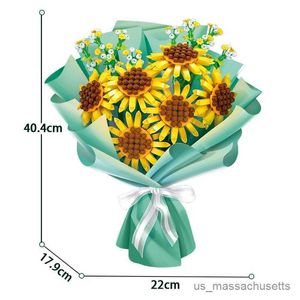 Blocks Flower Bouquet Building Block B Set Artificial Flowers with Sunflowers DIY Unique Decoration Home Gift for Girl Adult R230817