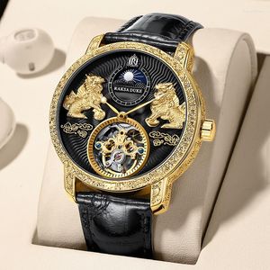 Нарученные часы Top Brand Fashion 3D Kirin Dial Tourbillon кожаный мужской мужские мужские автоматические водонепроницаемые часы Men Watches Reloj